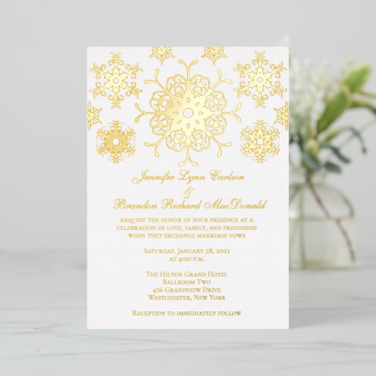 Gold Foil Snowflakes Hochzeit Einladung (Stehend vorne)