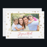 Gold Foil Snowflakes Joyeux Noël Foto Card Feiertagskarte<br><div class="desc">Imitats Gold Foil Schneeflocken - Joyeux Noël Französisch Frohe Weihnachten - Urlaub Fotokarte. Das Bild,  das Datum und der Familienname können auf dieser einfachen und eleganten Weihnachtsfotokarte ersetzt werden.</div>