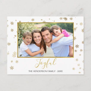 Gold Foil Snowflakes Joyful Christmas Foto Card Feiertagspostkarte