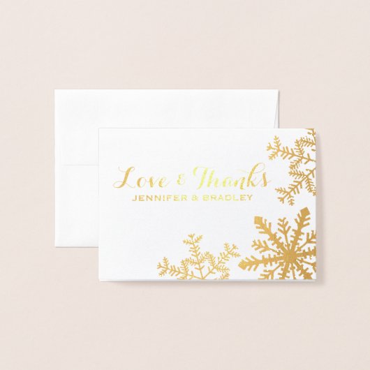 Gold Foil Snowflakes Winter Wedding Vielen Dank Folienkarte (Vorderseite mit Umschlag)