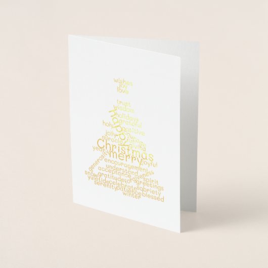 Gold Foil Sober Christmas Tree Word Cloud Folienkarte (Vorderseite)