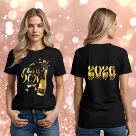 Gold Foil Sparkling Cheers to 2026 Happy New Year T-Shirt
