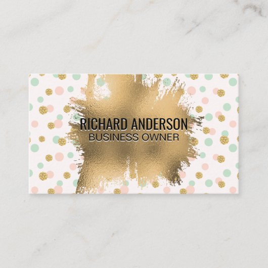Gold Foil Spritzer | Glitzer Confetti | Polka Dot Visitenkarte (Vorderseite)