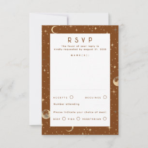 Gold Foil Stars Celestial Wedding RSVP Karte