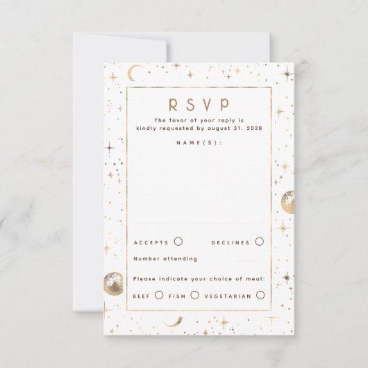 Gold Foil Stars Celestial Wedding RSVP Karte (Vorderseite)