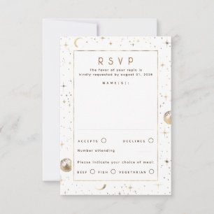 Gold Foil Stars Celestial Wedding RSVP Karte