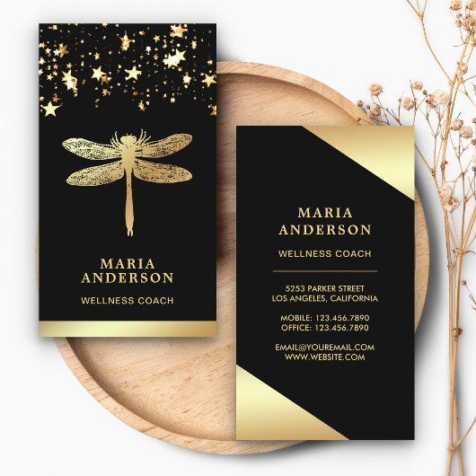 Gold Foil Stars Confetti Gold Dragonfly Visitenkarte