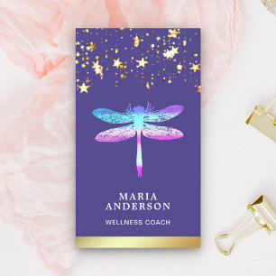 Gold Foil Stars Confetti Lila Dragonfly Visitenkarte