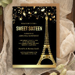 Gold Foil Stars Eiffel Tower Black 16 . Geburtstag Einladung<br><div class="desc">Erleben Sie Ihren Aufenthalt mit diesem eleganten Paris-Thema 16 . Geburtstag laden Sie ein mit Imitaten goldenen Goldfolie-Akzenten. Fügen Sie einfach Ihre Veranstaltungsdetails zu dieser einfach zu bedienenden Vorlage hinzu, um sie zu einer einmaligen Einladung zu machen. Dreh die Karte auf, um ein Imitat mit Goldfolie auf der Kartenrückseite zu...</div>