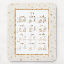 Gold Foil Stars Kalender 2017 Mouse Pads Creme
