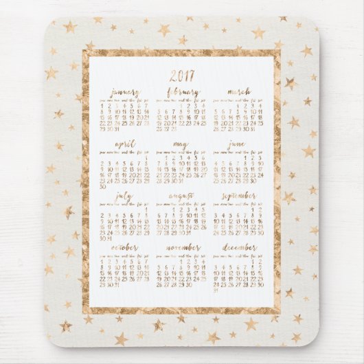 Gold Foil Stars Kalender 2017 Mouse Pads Creme Mousepad (Vorne)