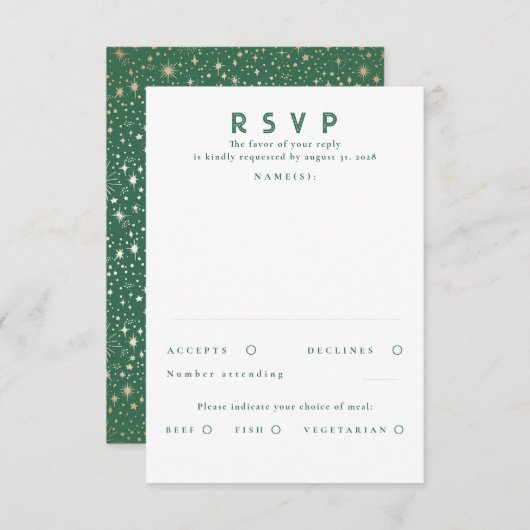 Gold Foil Stars Modern Wedding RSVP (Vorne/Hinten)