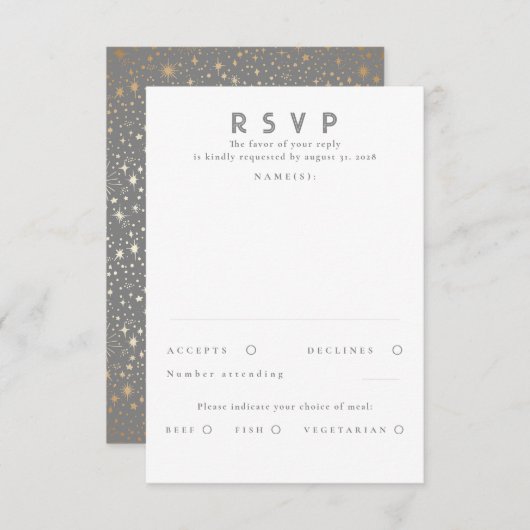 Gold Foil Stars Modern Wedding RSVP (Vorne/Hinten)