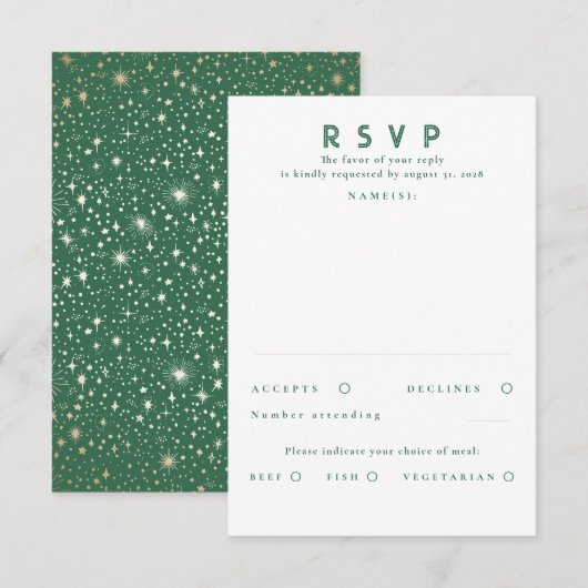 Gold Foil Stars Modern Wedding RSVP Karte (Vorne/Hinten)