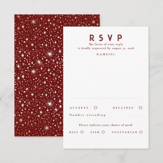Gold Foil Stars Modern Wedding RSVP Karte (Vorne/Hinten)