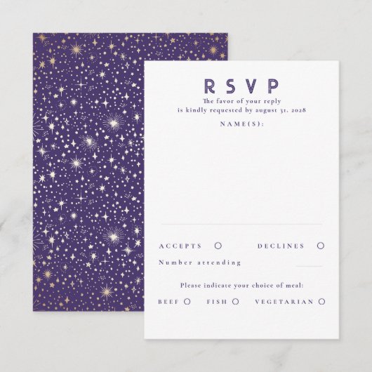 Gold Foil Stars Modern Wedding RSVP Karte (Vorne/Hinten)