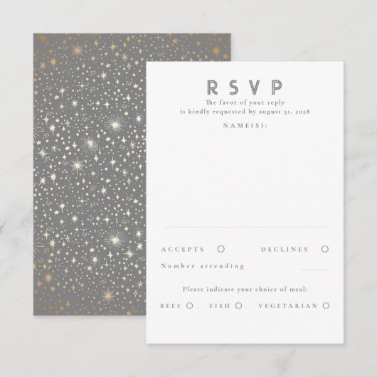 Gold Foil Stars Modern Wedding RSVP Karte (Vorne/Hinten)