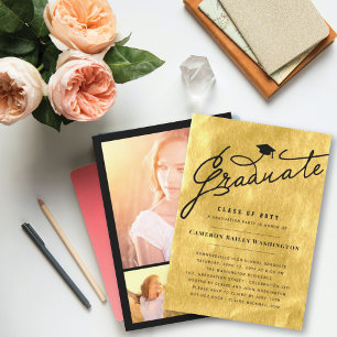 Gold Foil Stilvolles Graduate Graduate Cap Party Einladung