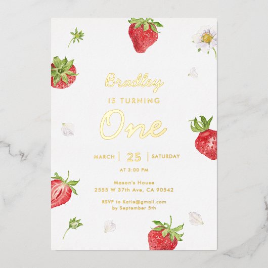Gold Foil Strawberry Girl Folieneinladung (Vorderseite)