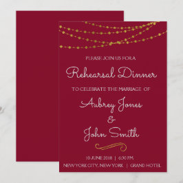 Gold Foil String Lights & Script Probe Dinner Einladung