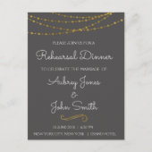 Gold Foil String Lights & Script Probe Dinner Einladungspostkarte (Vorderseite)