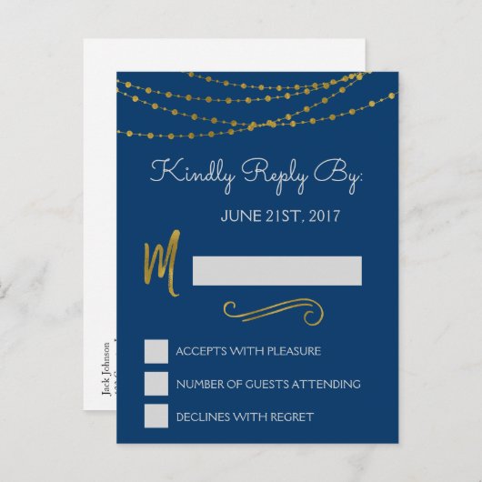 Gold Foil String Lights & Script UAWG Reply Card Einladungspostkarte (Vorne/Hinten)