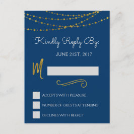 Gold Foil String Lights & Script UAWG Reply Card Einladungspostkarte