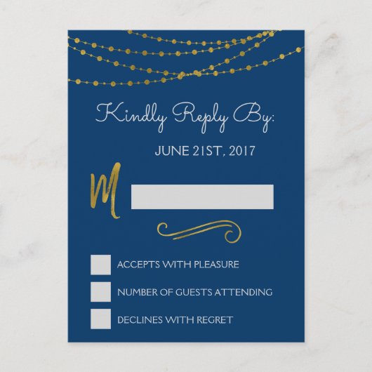 Gold Foil String Lights & Script UAWG Reply Card Einladungspostkarte (Vorderseite)