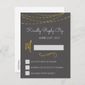 Gold Foil String Lights & Script UAWG Reply Card Einladungspostkarte (Vorne/Hinten)