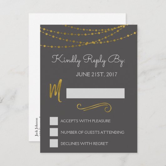 Gold Foil String Lights & Script UAWG Reply Card Einladungspostkarte (Vorne/Hinten)