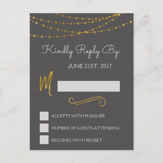 Gold Foil String Lights & Script UAWG Reply Card Einladungspostkarte (Vorderseite)