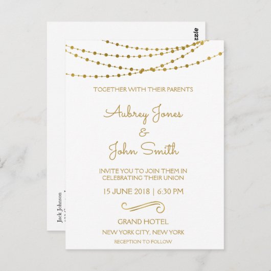 Gold Foil String Lights und Script Wedding Postkarte (Vorne/Hinten)