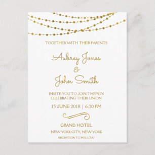 Gold Foil String Lights und Script Wedding Postkarte