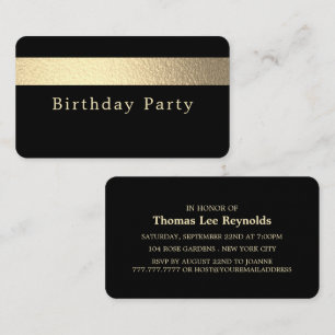 Gold Foil Strip, Jet Black, Geburtstagsparty Ticke Visitenkarte