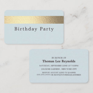 Gold Foil Strip/Powder Blue/Birthday Party Ticket