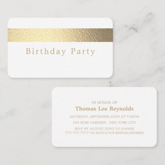 Gold Foil Strip, Weiß, Geburtstagsparty Ticket (Vorne/Hinten)