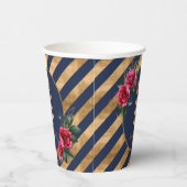 Gold Foil Stripes Floral Navy Blue ID757 Pappbecher (Rechts)