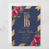 Gold Foil Stripes Floral Navy ID757 Einladung (Vorderseite)