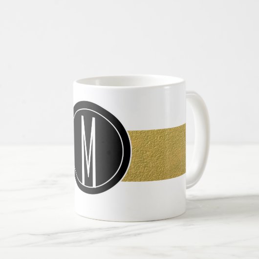 GOLD FOIL STRIPES | SCHWARZMONOGRAMM KAFFEETASSE (VorderseiteRechts)