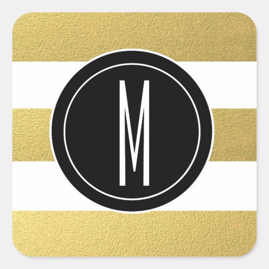GOLD FOIL STRIPES | SCHWARZMONOGRAMM QUADRATISCHER AUFKLEBER (Vorderseite)