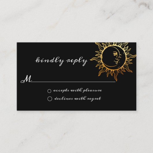 Gold Foil Sun and Moon Wedding RSVP Card Begleitkarte (Vorderseite)