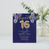 Gold Foil Sweet 16 Balloons Budget Einladungen (Stehend Vorderseite)