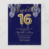 Gold Foil Sweet 16 Balloons Budget Einladungen (Vorderseite)