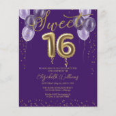 Gold Foil Sweet 16 Balloons Budget Einladungen (Vorderseite)