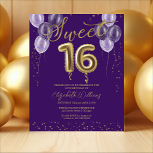 Gold Foil Sweet 16 Balloons Budget Einladungen
