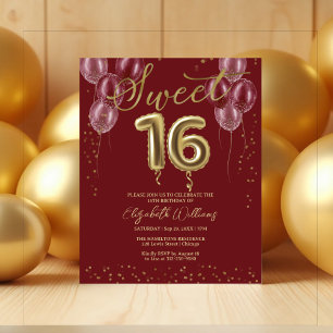 Gold Foil Sweet 16 Balloons Budget Einladungen