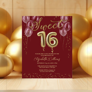 Gold Foil Sweet 16 Balloons Budget Einladungen