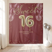 Gold Foil Sweet 16 Balloons Burgund Hintergrund Wandteppich