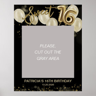 Gold Foil Sweet 16 Balloons Foto Prop Black Poster