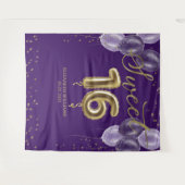 Gold Foil Sweet 16 Balloons Party Lila Hintergrund Wandteppich (Vorderseite (Horizontal))